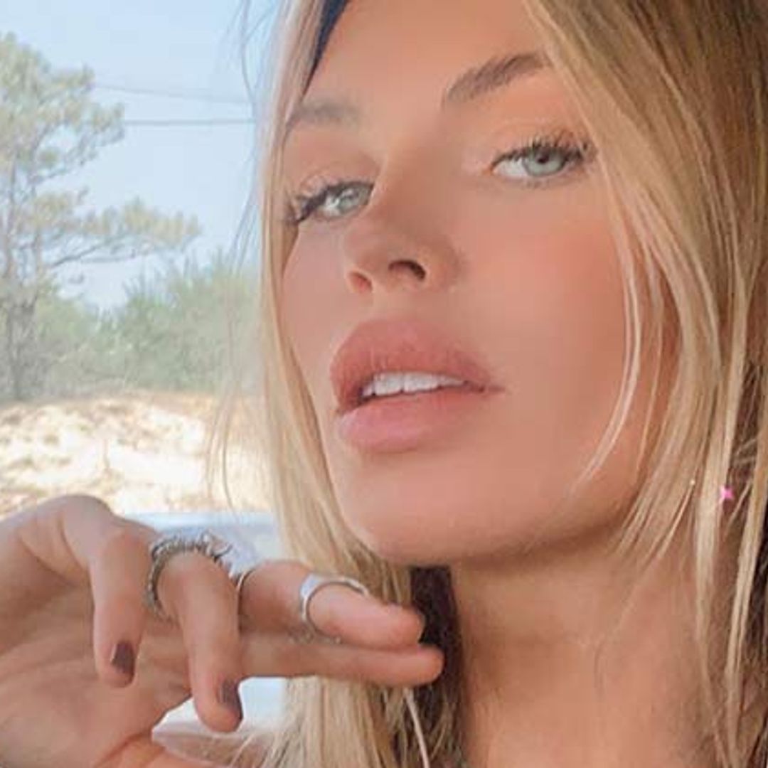 Abbey Clancy dances in tiny crochet bikini during sun-soaked holiday