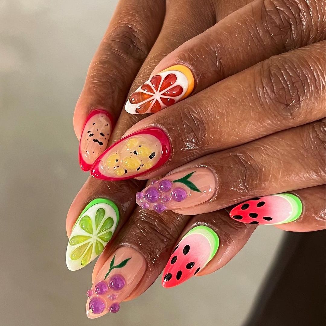 Juicy 3D Nails inspired by tropical fruit 