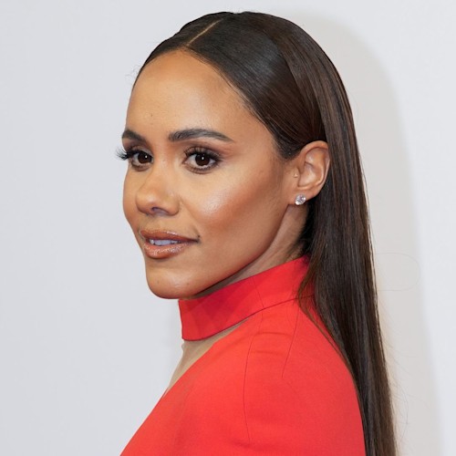 Alex Scott stuns in plunging silk gown with daring high slit for fun ...