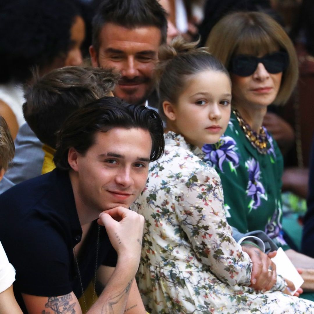 Victoria Beckham shares gorgeous photos of Harper with big brother Brooklyn - and makes hilarious comment about his dress sense!