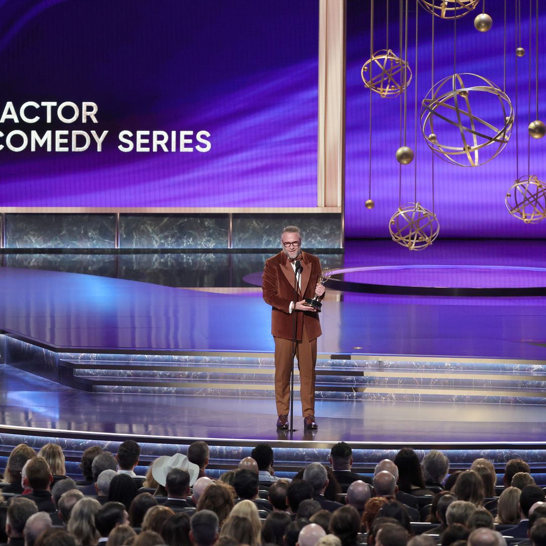 Seth Rogen accepts the Outstanding Lead Actor in a Comedy Series award for "The Studio" onstage during the 77th Primetime Emmy Awards at Peacock Theater on September 14, 2025 in Los Angeles, California
