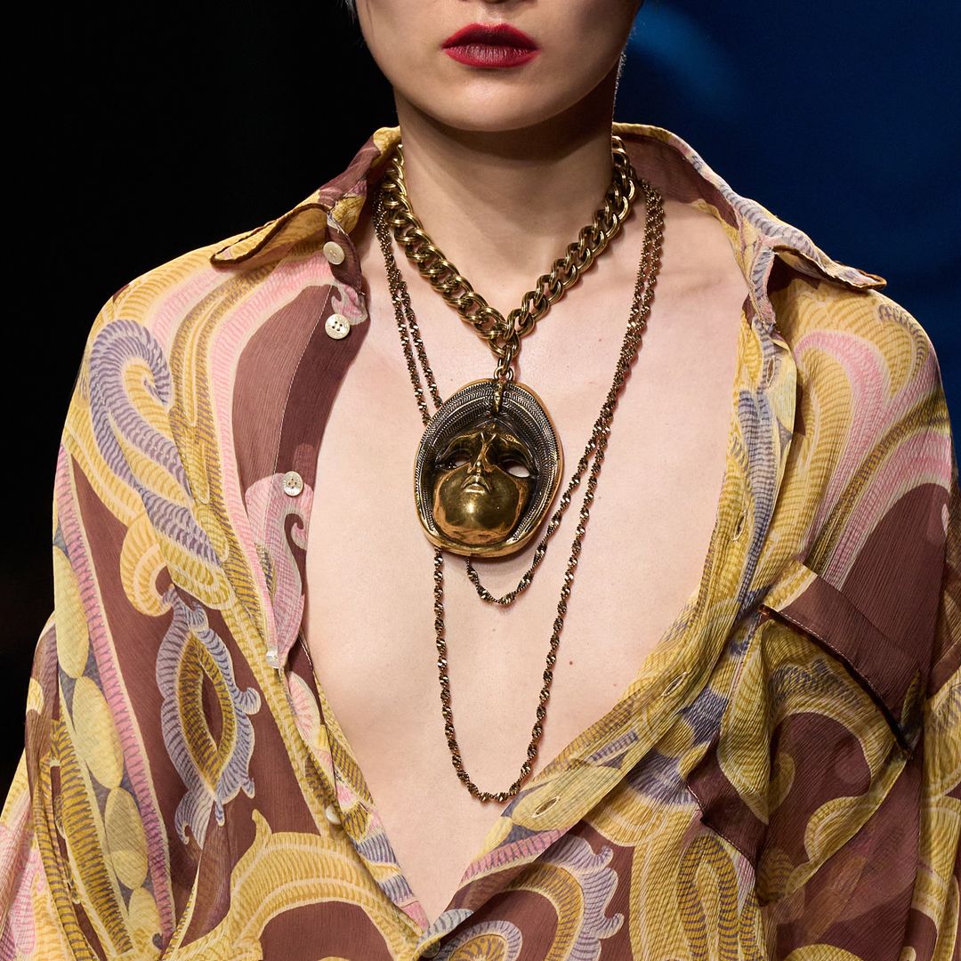 A giant necklace with face pendant at Etro AW24