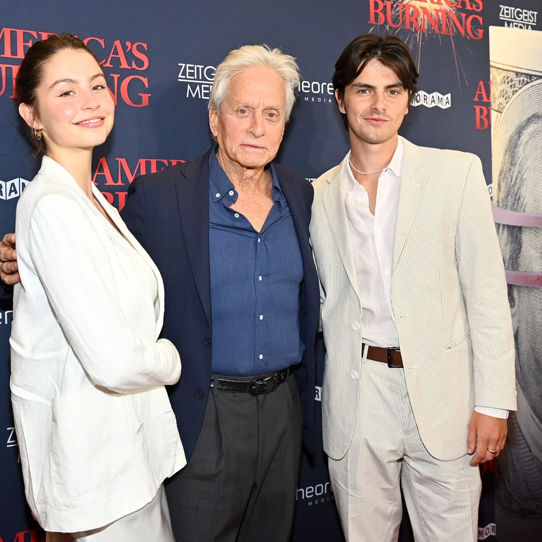 Michael Douglas is a proud dad with son Dylan and daughter Carys by his side in glamorous outing