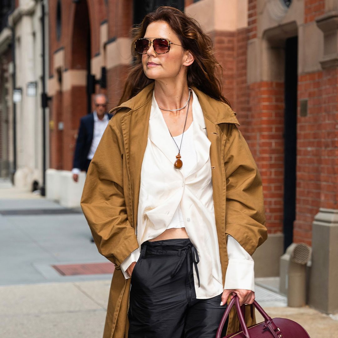 Katie Holmes' high-waisted jeans are a lesson in transitional cool-girl style