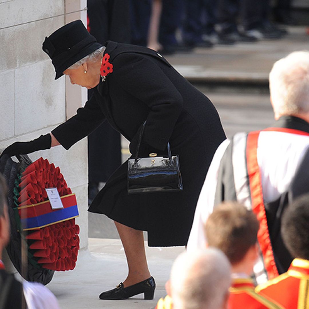 The Queen lays wreath at Remembrance Sunday Service at Cenotaph memorial