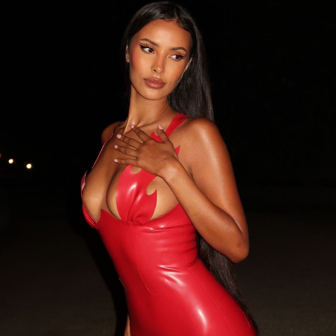 Maya Jama's racy red latex plunge dress is seriously spicy