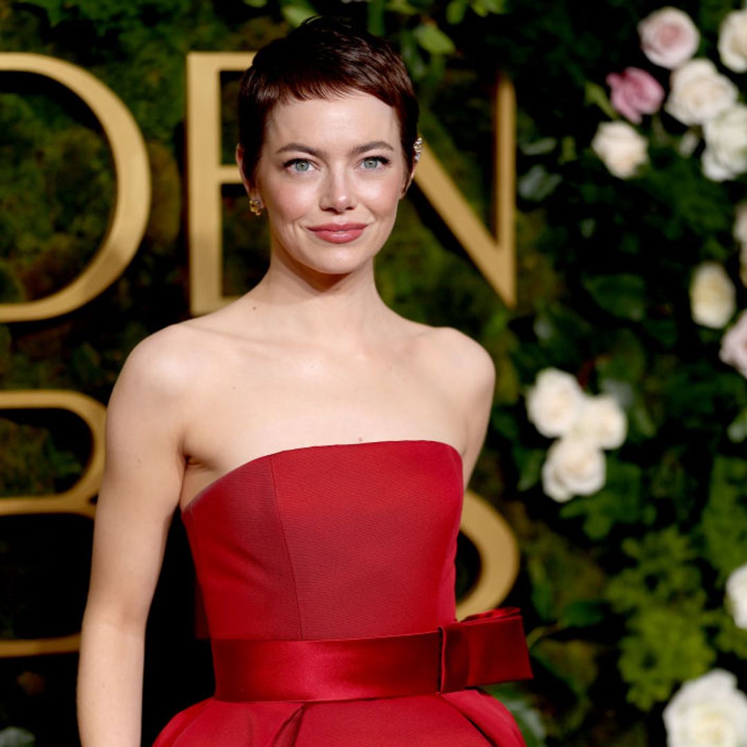 emma stone red dress and red pixie cut 