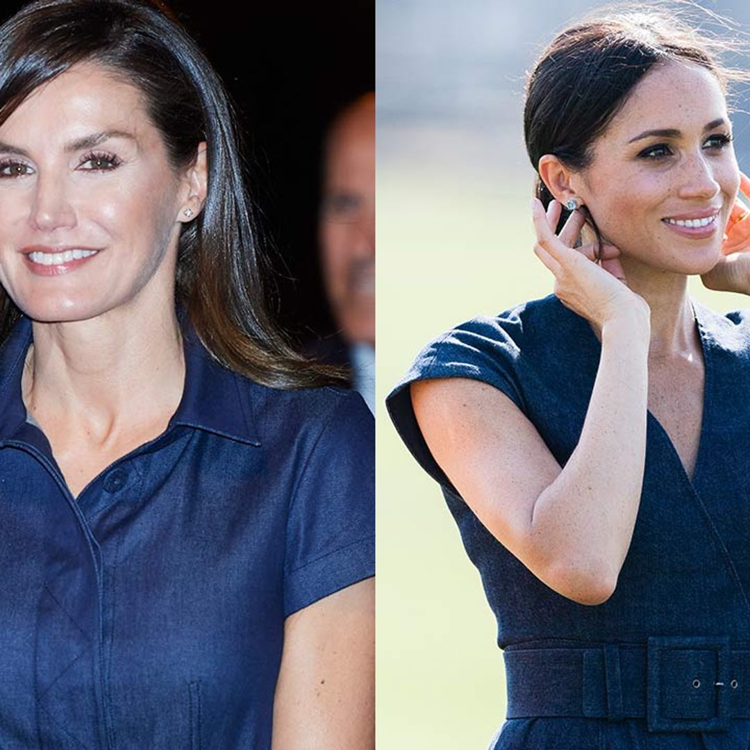 Queen Letizia takes some major styling tips from Meghan Markle in this denim dress