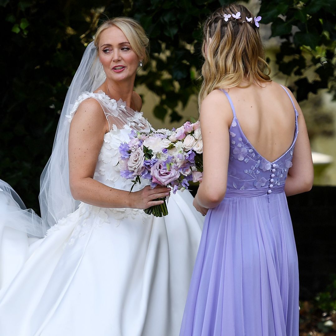 Ant McPartlin's rarely-seen teenage stepdaughters model lacy lilac bridesmaid dresses and princess hair