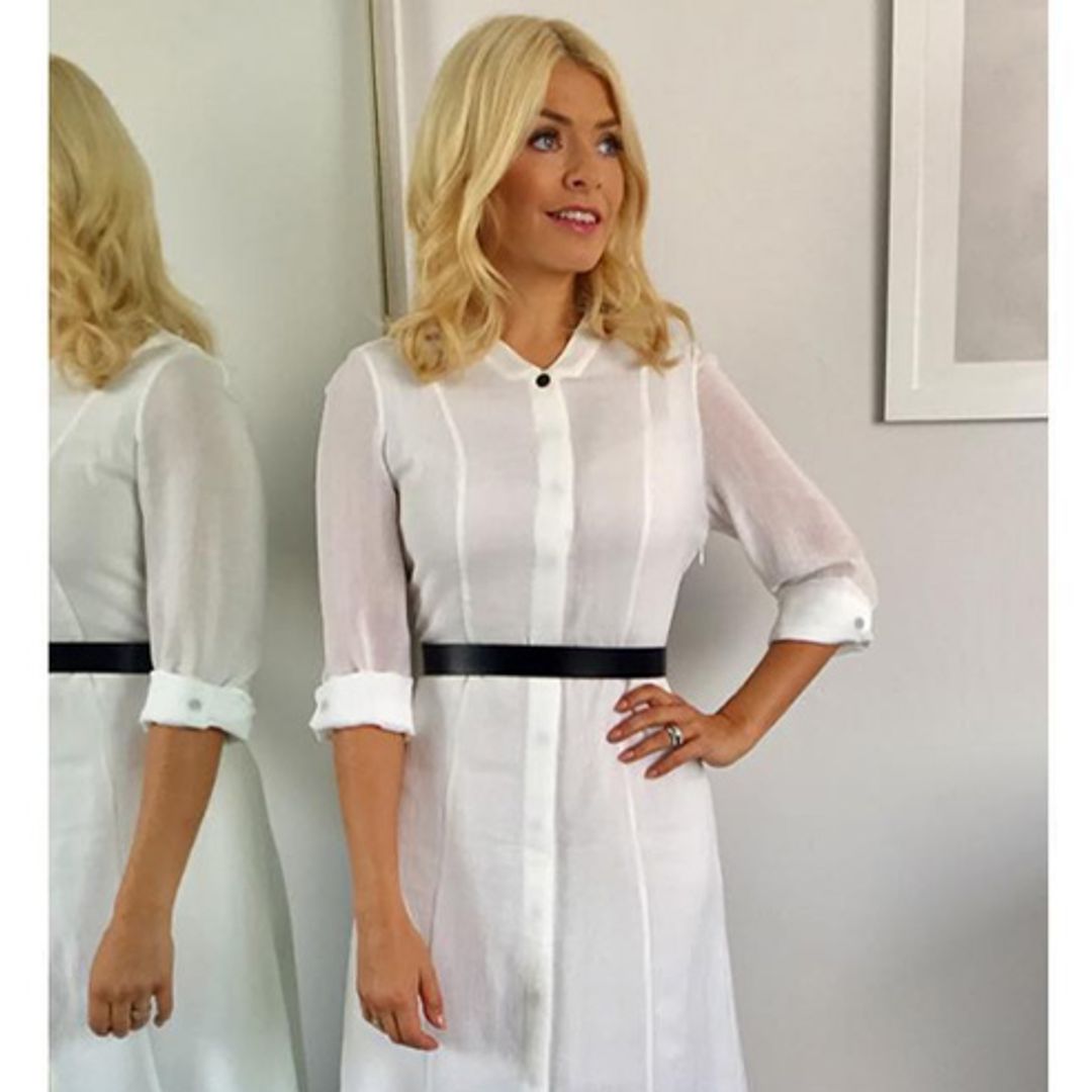 Holly Willoughby is a bit of all white in a £290 shirtdress from Samantha Cameron's fashion label Cefinn