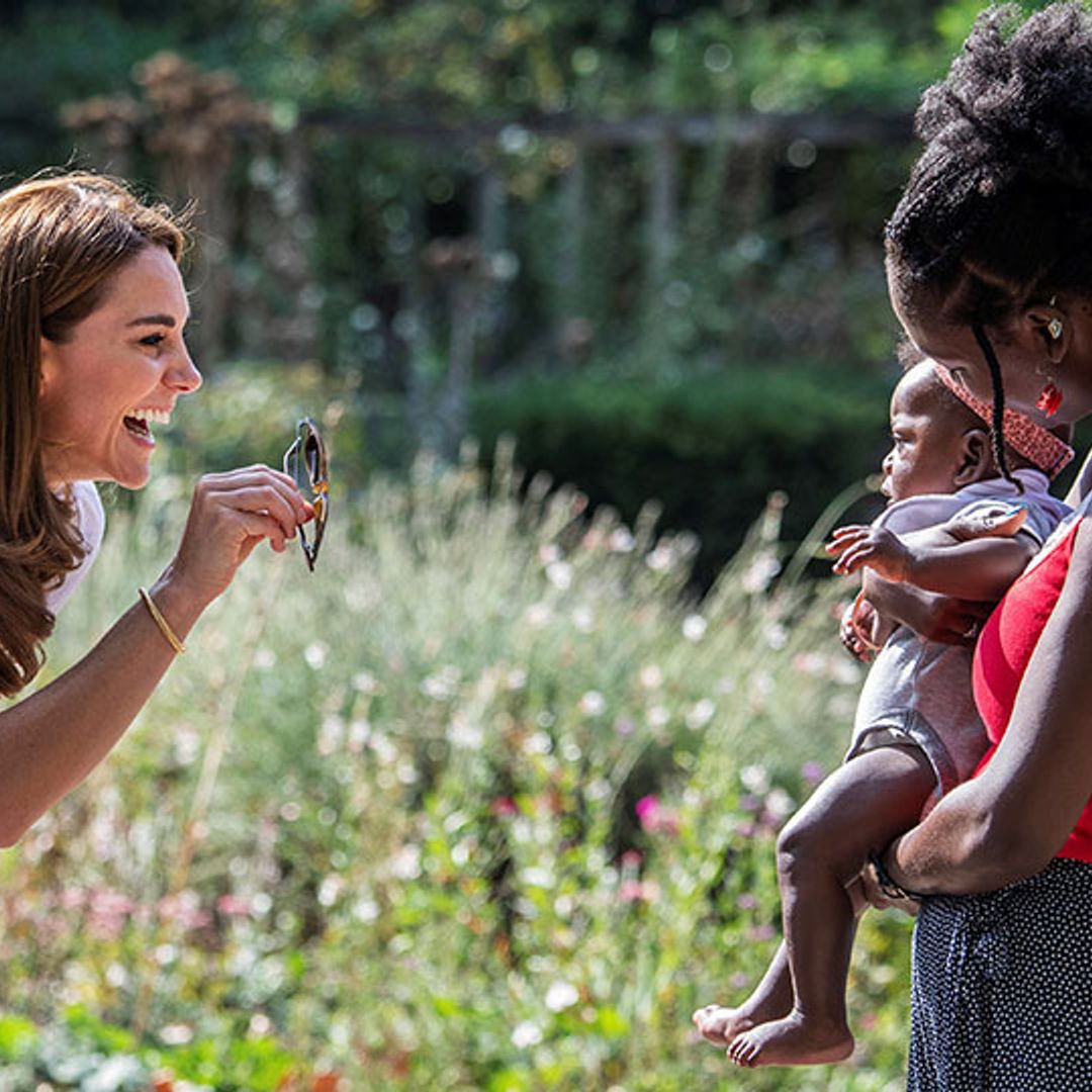 Photos: Duchess Kate enjoys the sunshine while meeting with parents at Battersea Park