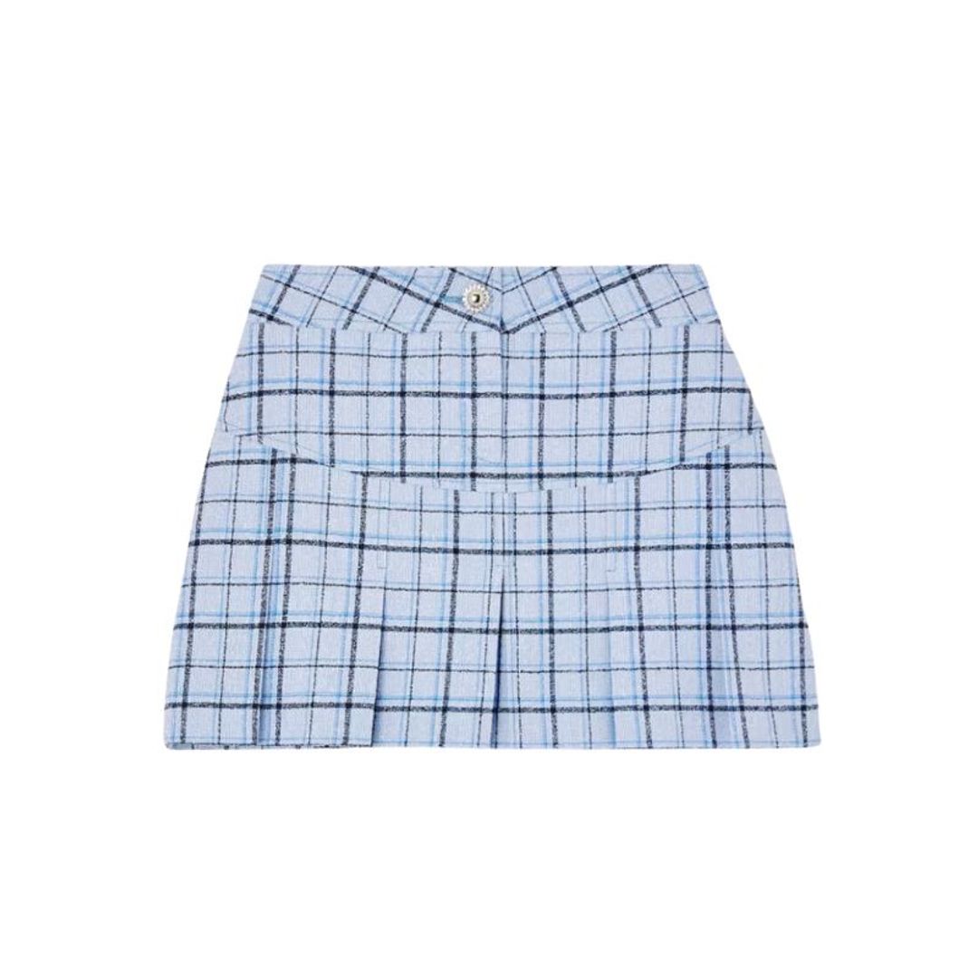 Button-embellished pleated checked wool-blend tweed mini skirt - Alessandra Rich 