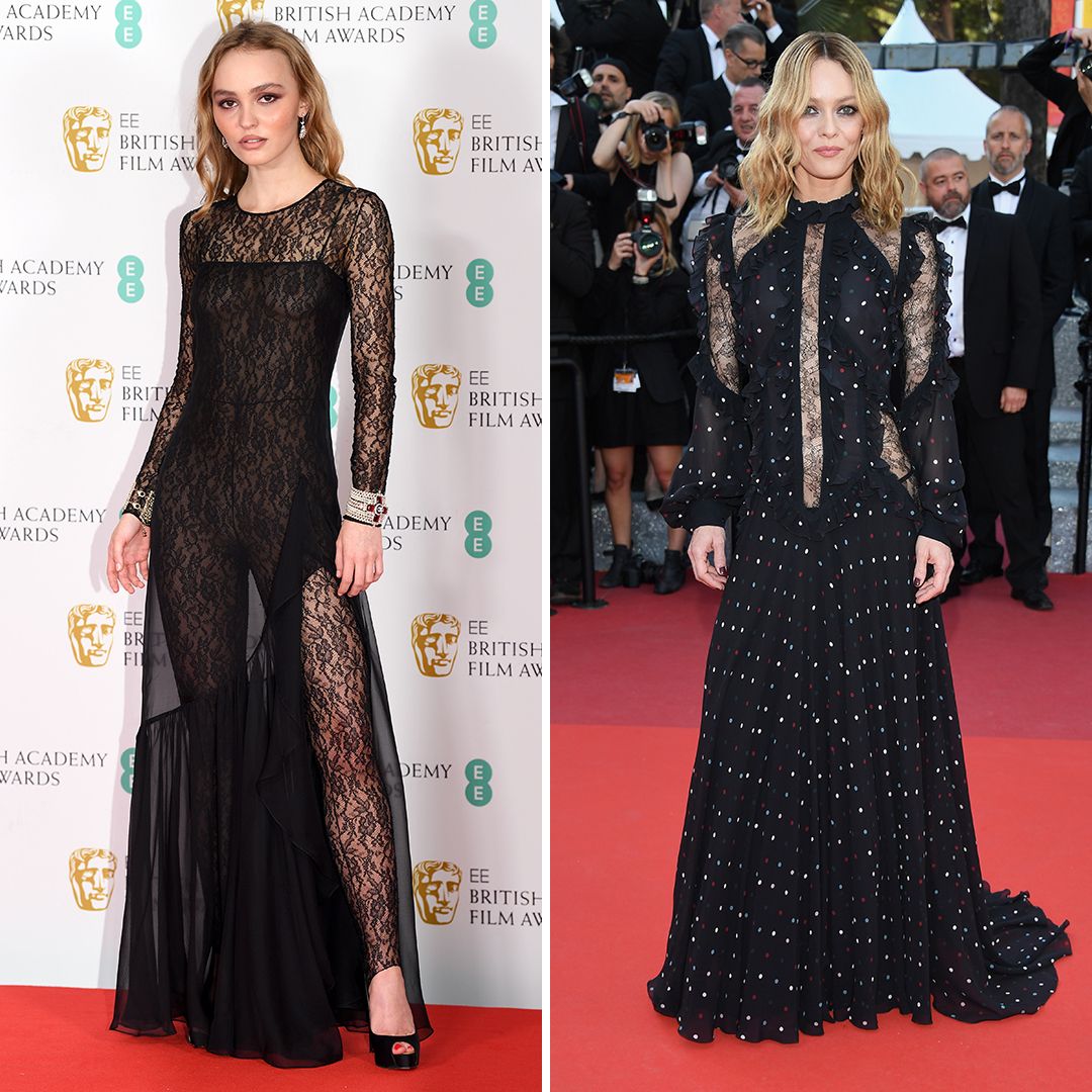 Lily-Rose Depp and Vanessa Paradis wearing lace dresses 