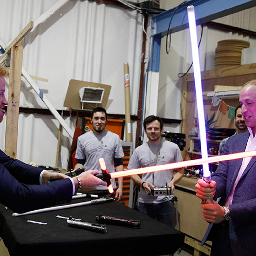 Princes William and Harry enjoy playful lightsaber duel on visit to Star Wars set