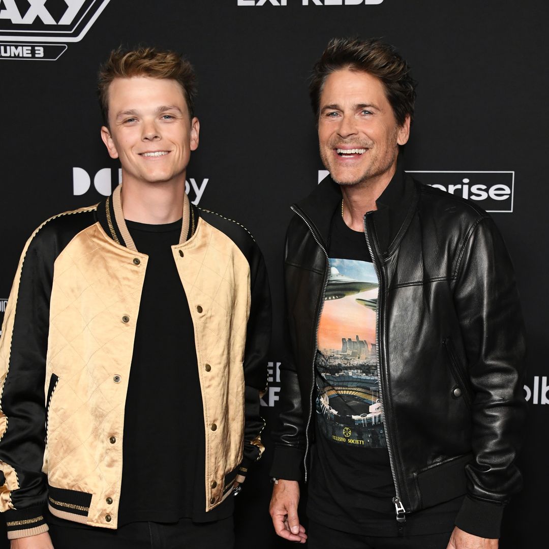 Matthew Lowe and Rob Lowe attend World Premiere Of Marvel Studios' "Guardians Of The Galaxy Vol. 3" on April 27, 2023 in Hollywood, California.