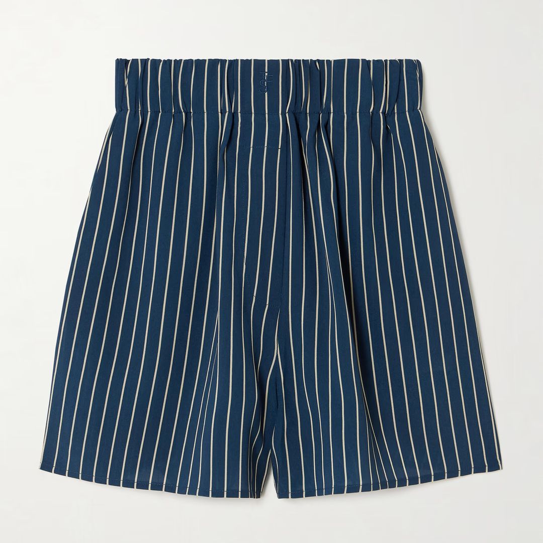 Lui striped crepe shorts by the frankie shop