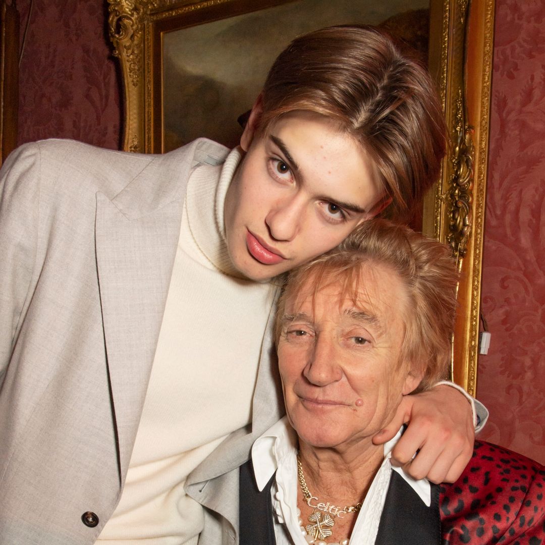 Rod Stewart's model son Alastair towers above him in matching jacket for rare appearance