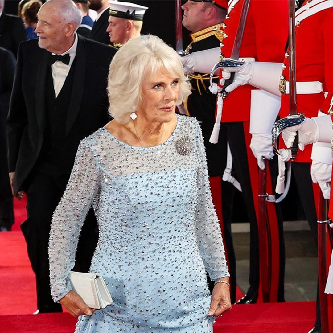 Duchess Camilla's Princess Elsa moment at Bond premiere in Bruce Oldfield gown