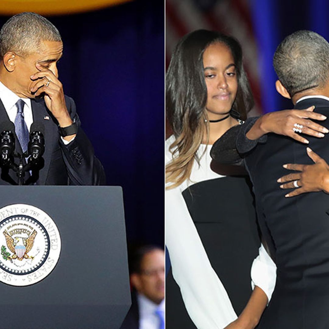 Barack Obama delivers emotional farewell address and praises wife Michelle for 'taking on a role she didn't ask for'