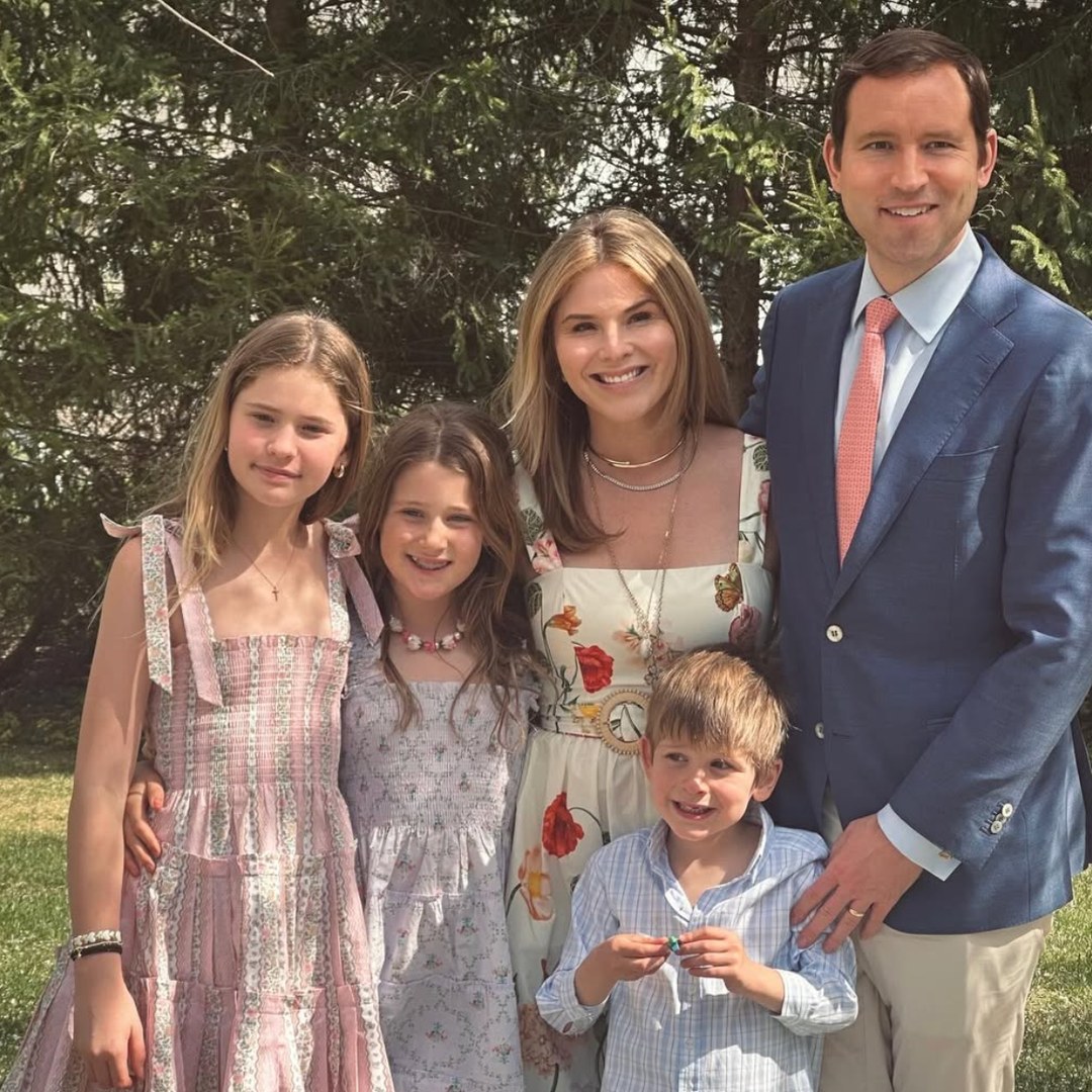 Photo shared by Jenna Bush Hager April 20, 205 featuring her husband Henry Hager and their kids Mila, Poppy and Hal during their Easter Sunday festivities