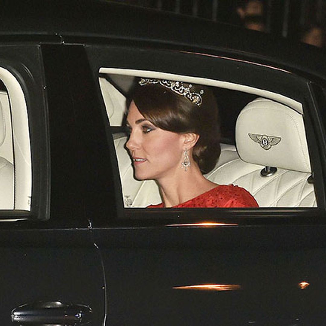 Kate sparkles in bespoke red Jenny Packham gown for state banquet debut