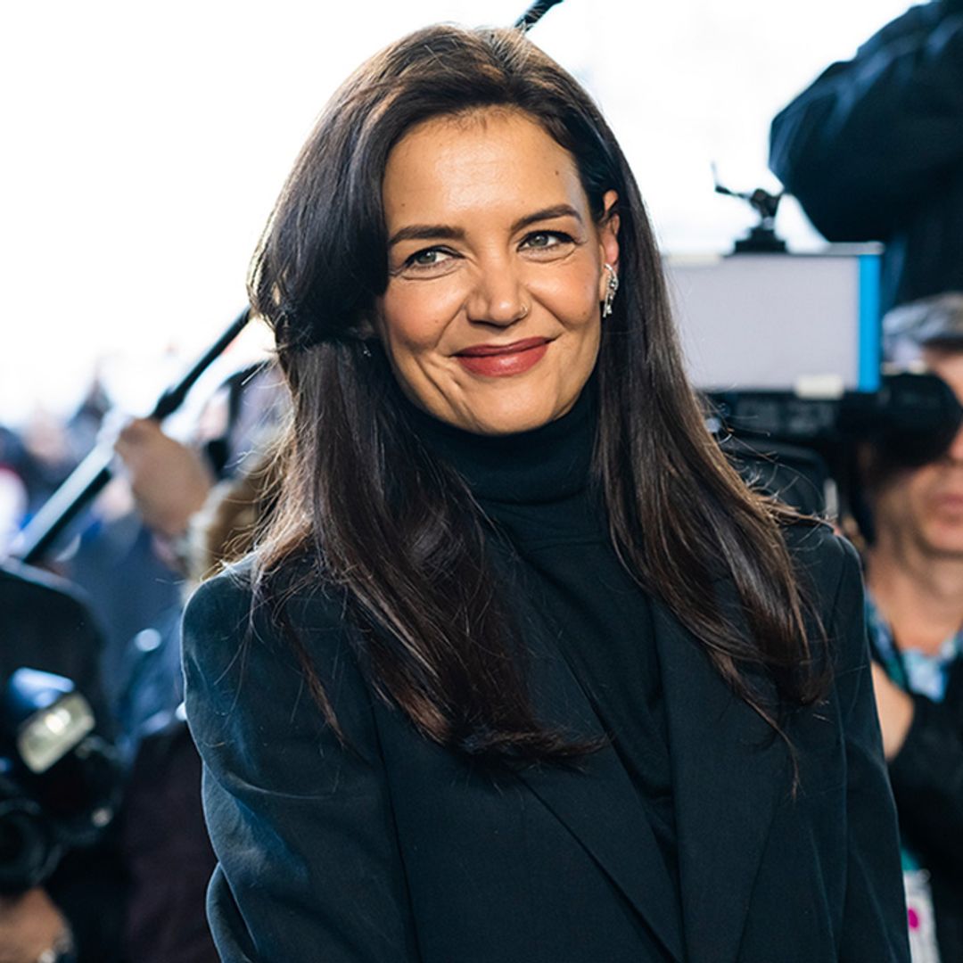 Katie Holmes electrifies the FROW in zebra-print flares at Michael Kors Autumn/Winter 2023