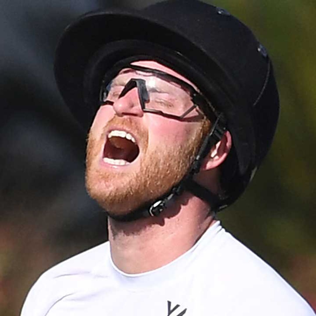 Prince Harry worries fans as he falls off his horse during polo match