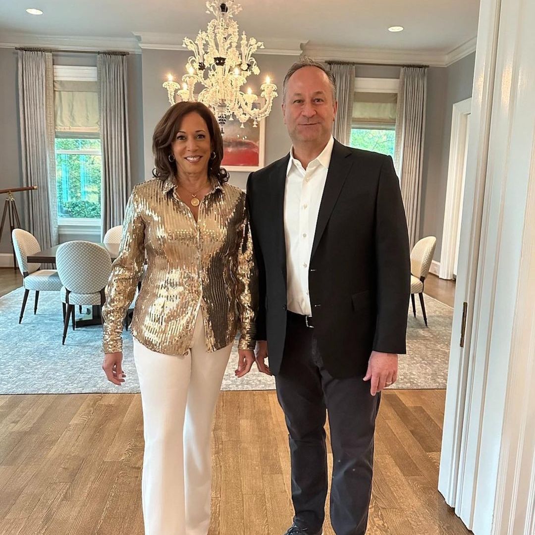 Kamala Harris and Doug Emhoff pose for a photo in their home before heading to a Beyoncé concert, shared on Instagram