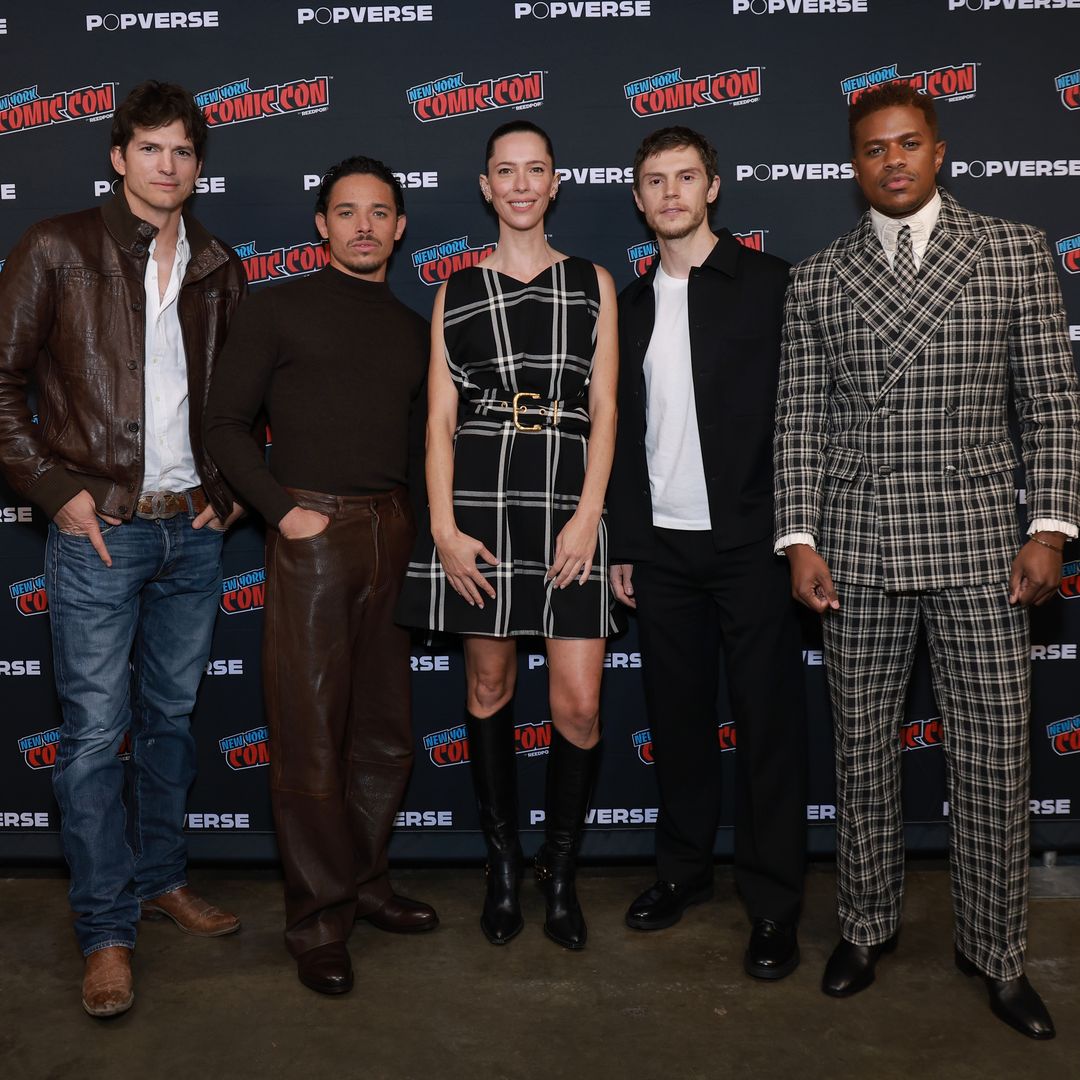 Ashton Kutcher, Anthony Ramos, Rebecca Hall, Evan Peters and Jeremy Pope attend FXâs âThe Beautyâ Sneak-Peek and Q&A during New York Comic Con 2025 at The Jacob K. Javits Convention Center on October 11, 2025 in New York City.