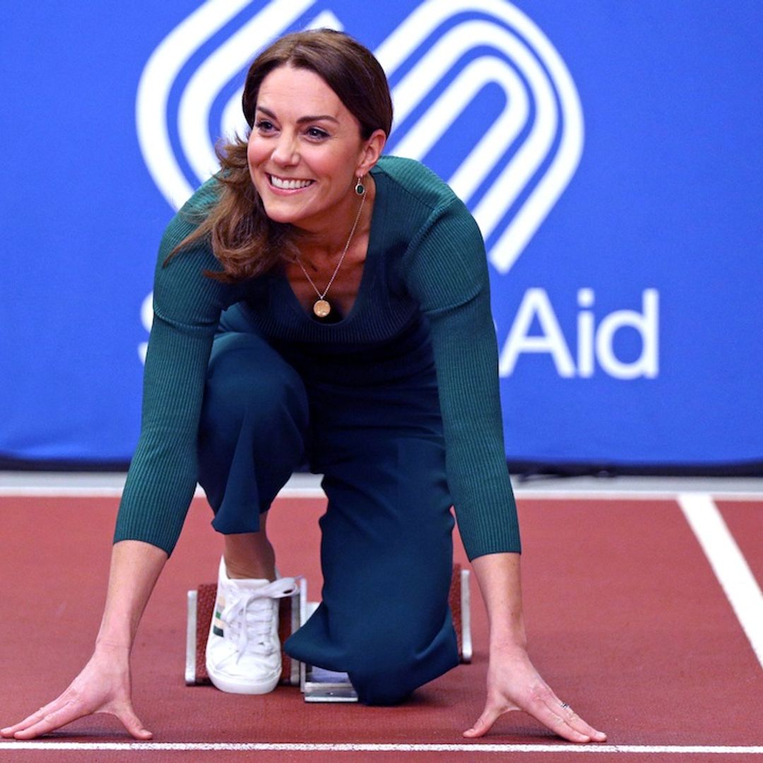 Kate Middleton is gorgeous in green wearing culottes and trainers for SportsAid event in London