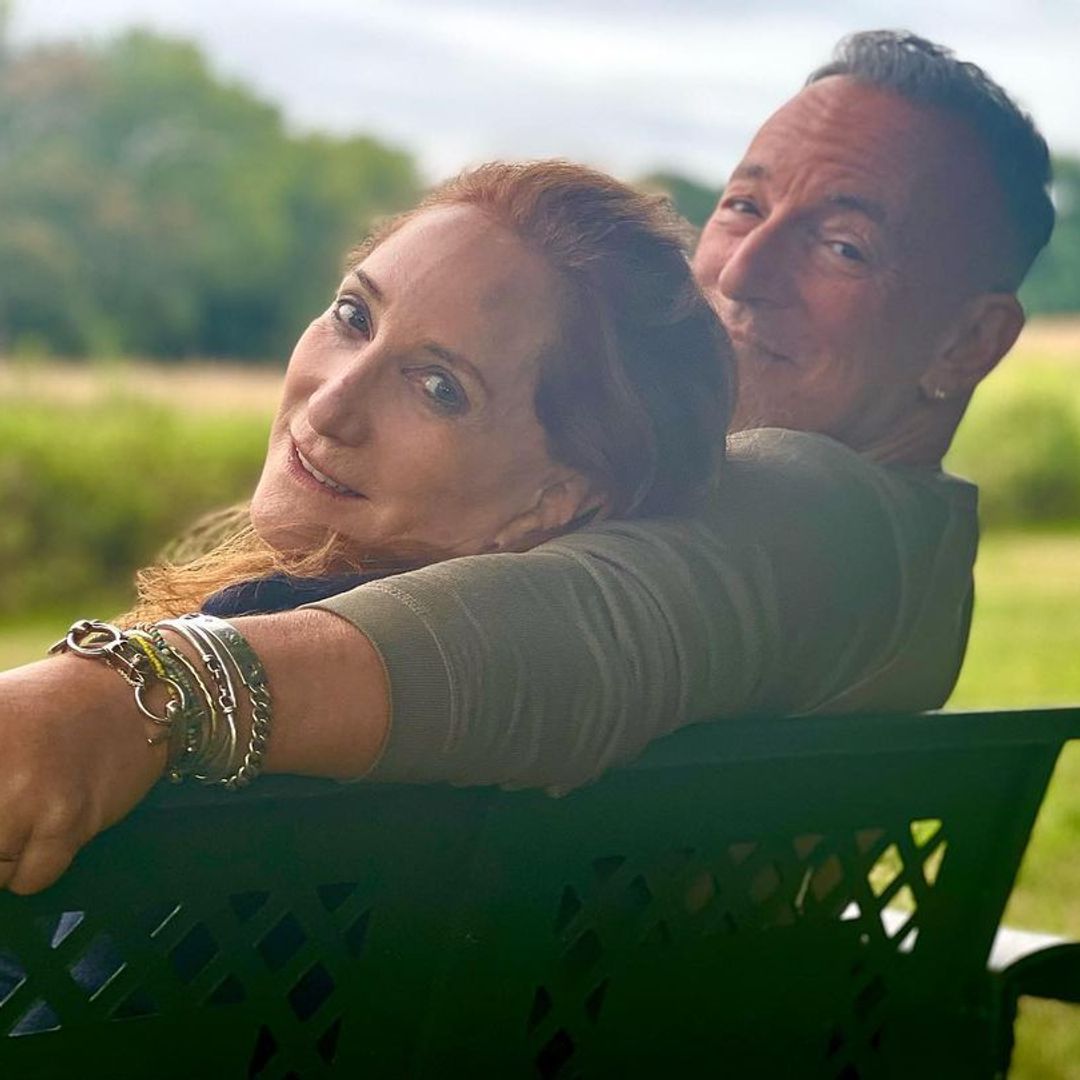 Bruce Springsteen and wife Patti Scialfa pose for a photo on a bench on their farm in Colts Neck, New Jersey, shared on Instagram