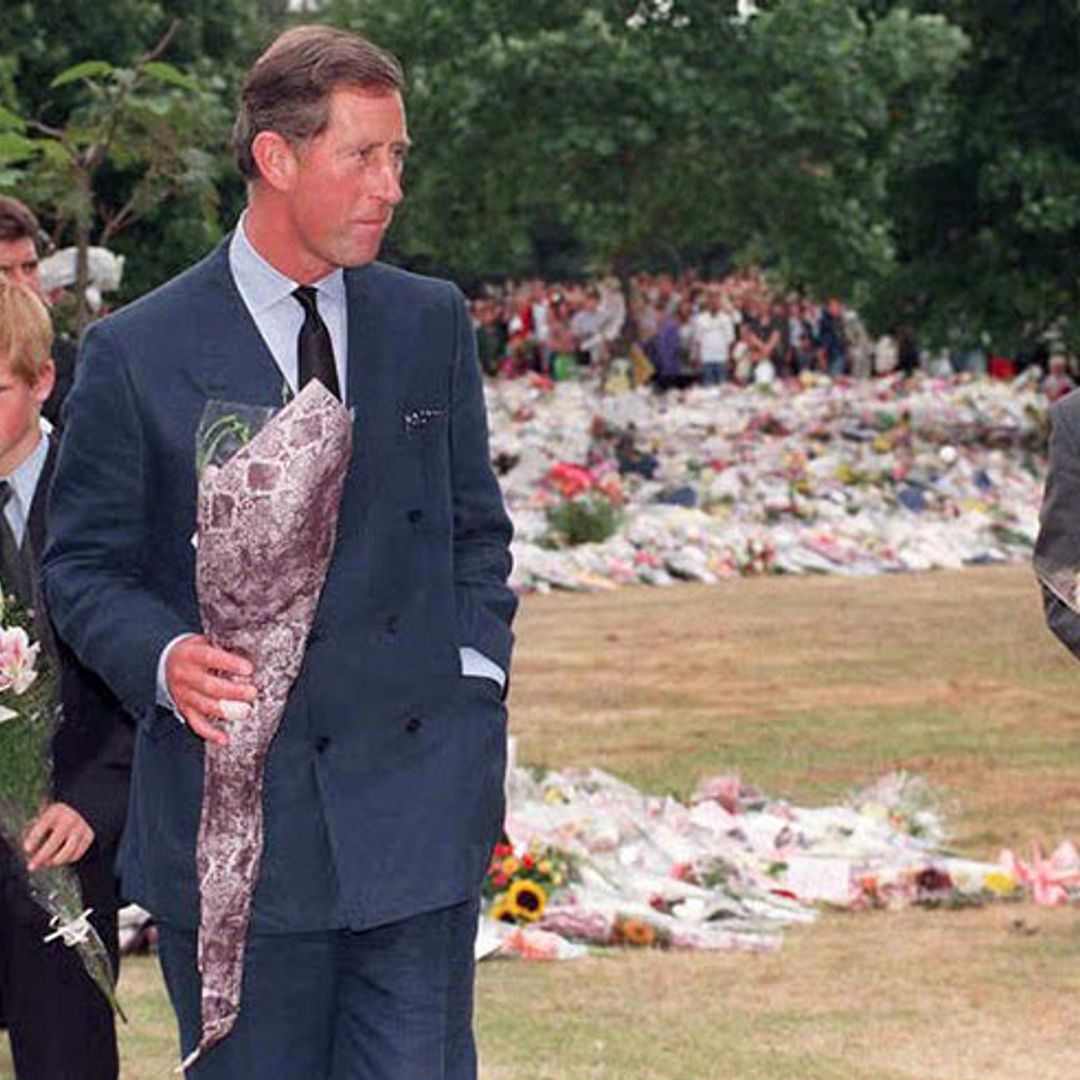Princes William and Harry recreate touching scenes after Diana's death as they receive flowers from the public
