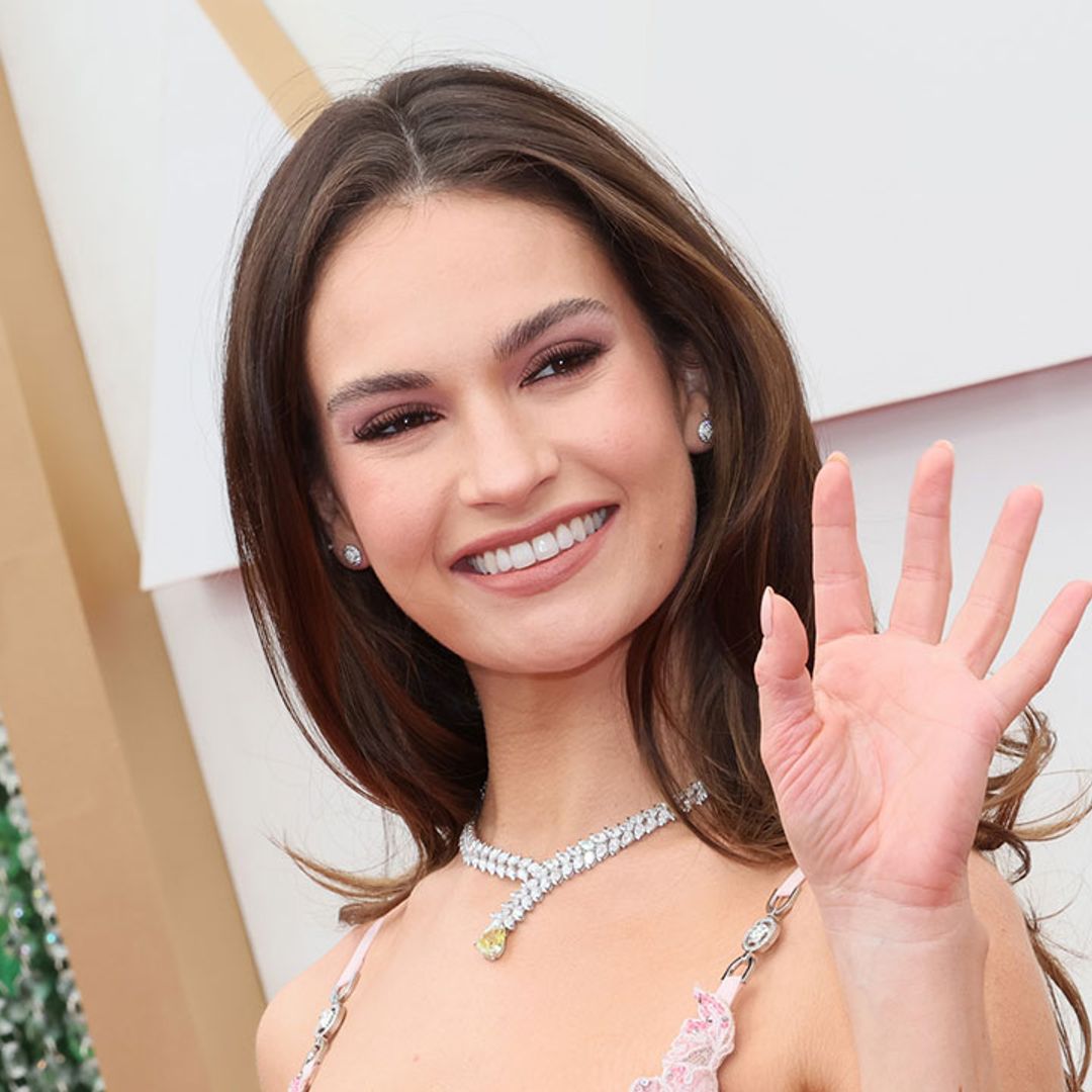 Lily James is a vision in slinky aqua two-piece