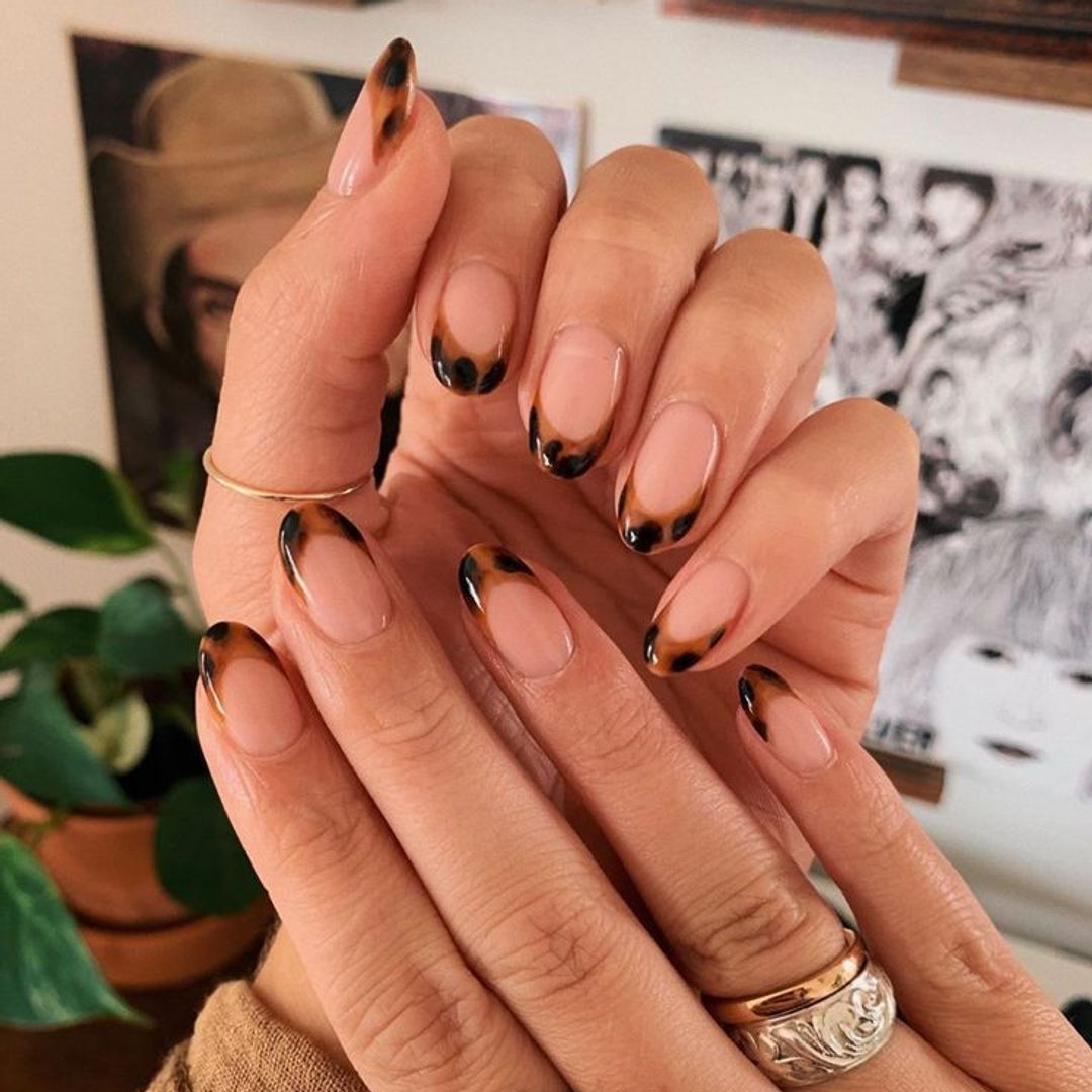 tortie shell nails french tip 