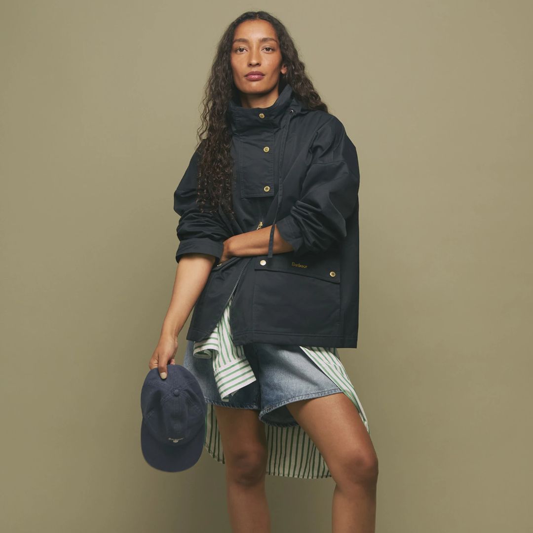 model wearing barbour