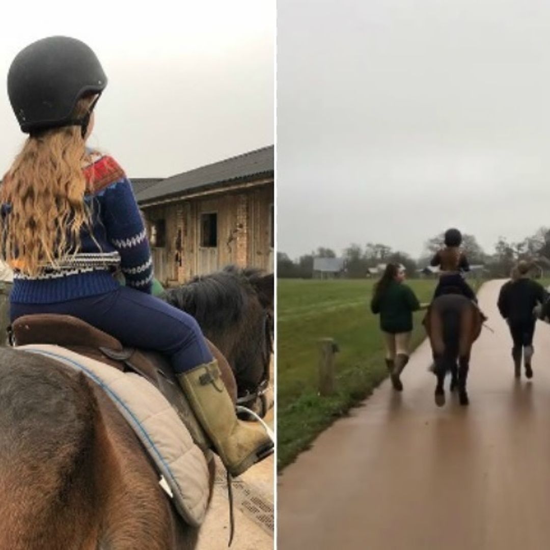 Harper and Cruz Beckham go horse riding in the countryside