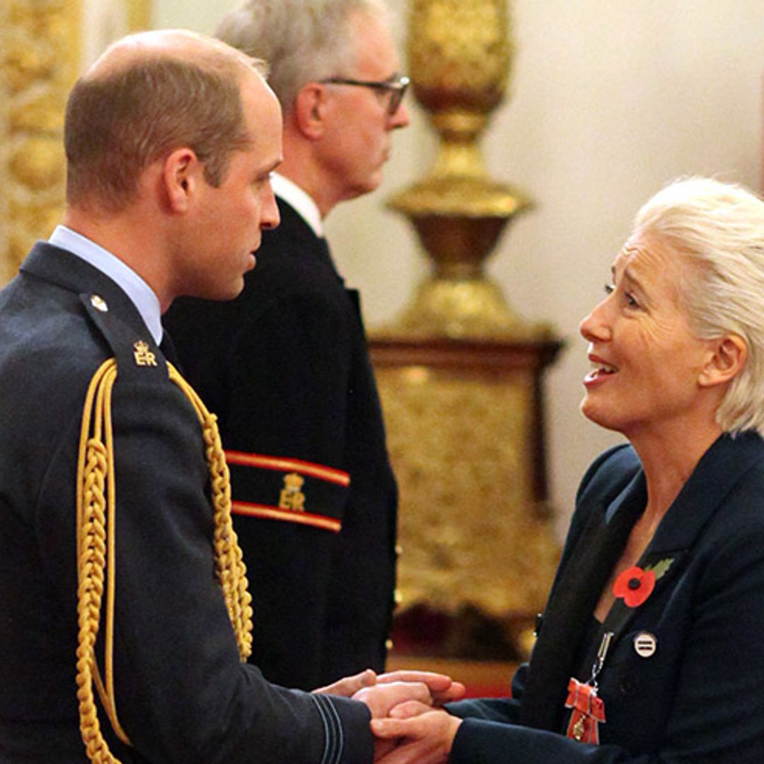 See Prince William's sweet reaction when Emma Thompson tries to steal a kiss from him
