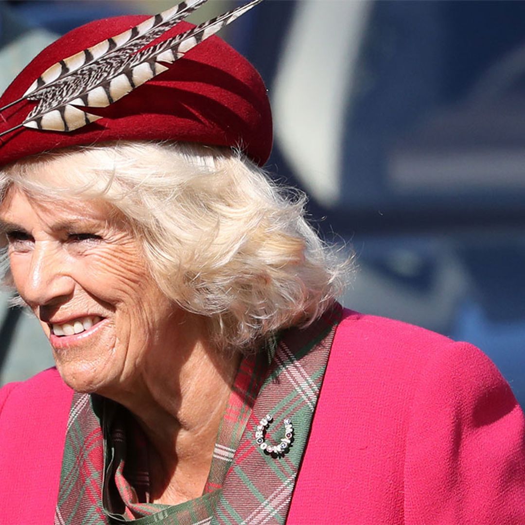 The Duchess of Cornwall styles her dreamy check skirt with a swish NEW handbag