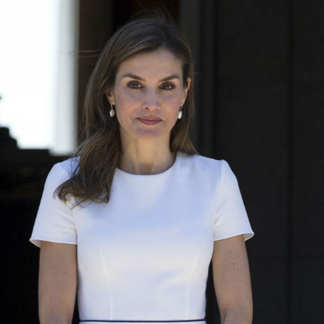 Queen Letizia steps out in Madrid in a stylish monochrome outfit