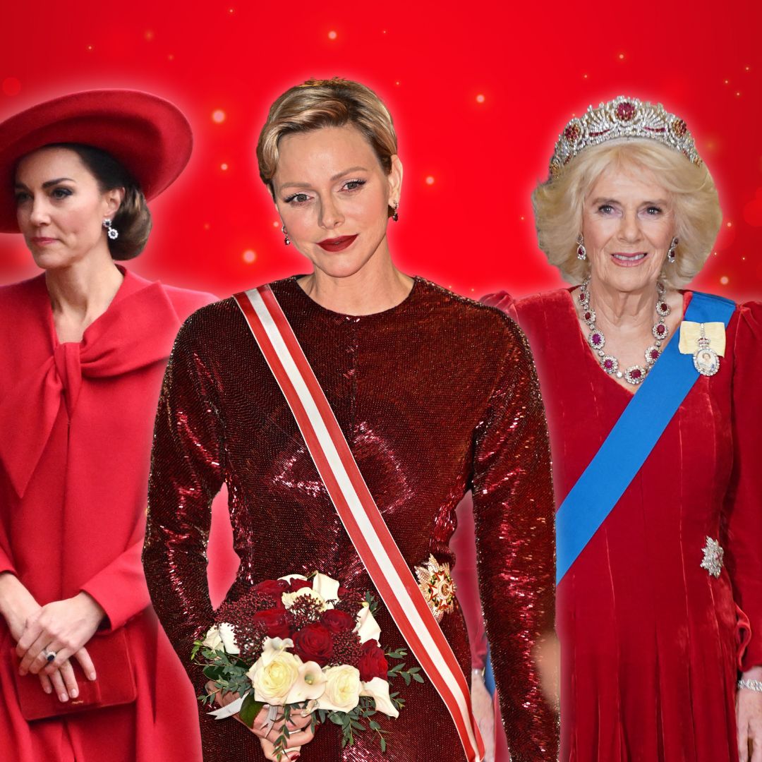 Royal ladies rocking festive red: From Princess Kate's berry-hued cape to Princess Charlene's ruby gown