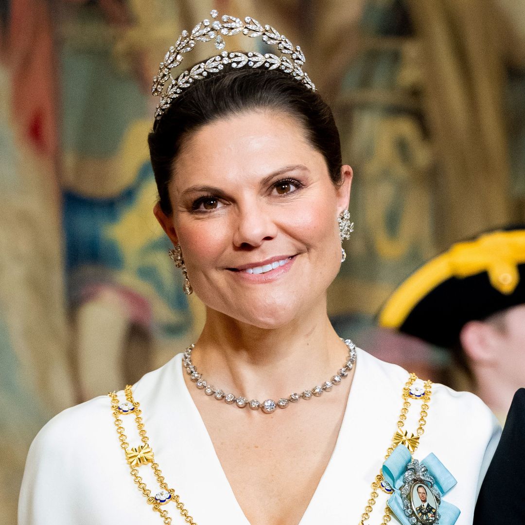 Crown Princess Victoria is picture-perfect in regal feathered look with heirloom tiara
