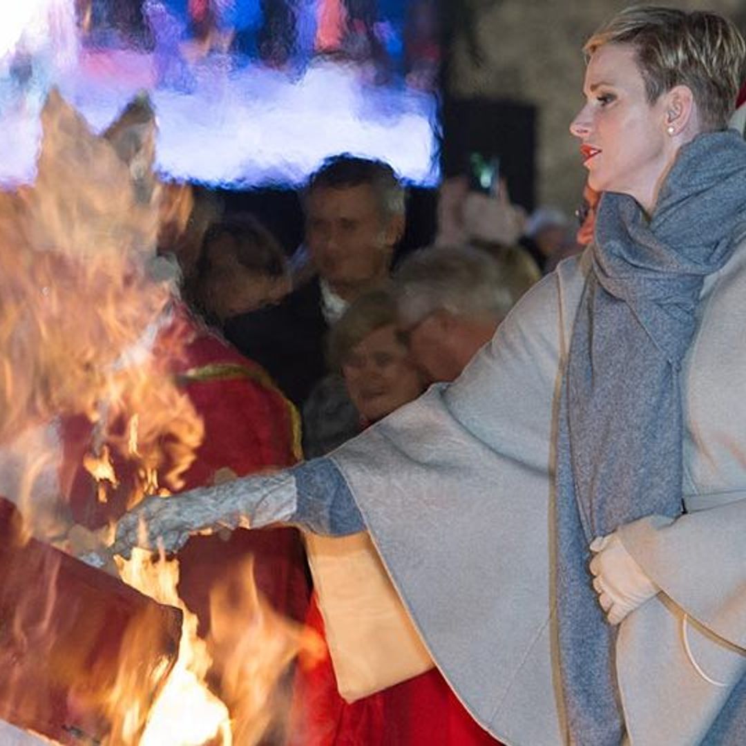 Princess Charlene lights a fire in honor of Sainte Dévote in Monaco