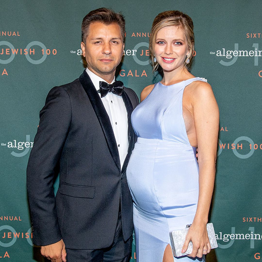 Rachel Riley styles up her blooming baby bump on the red carpet with husband Pasha