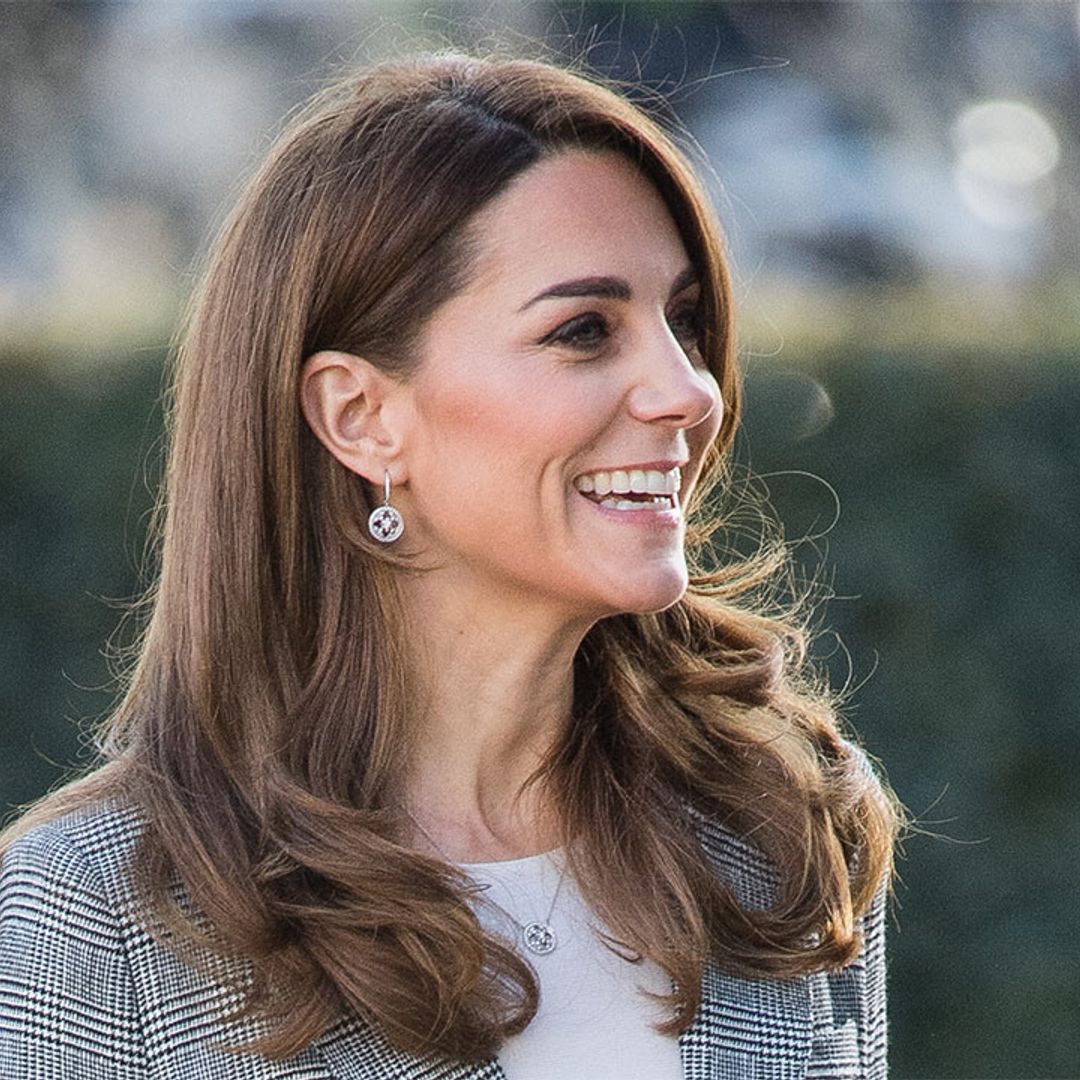 Kate Middleton WOWS in a grey check blazer and Joseph burgundy trousers at London theatre