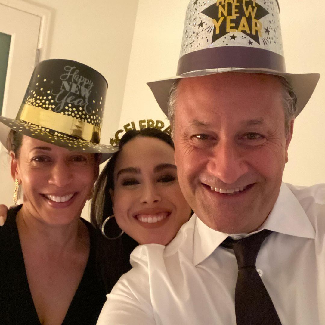 Kamala Harris, Doug Emhoff, and Meena Harris take a selfie during a New Year's party, shared on Instagram