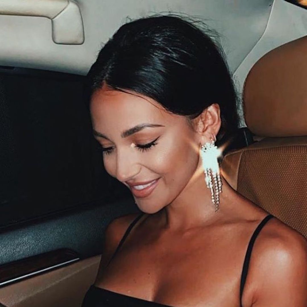 Michelle Keegan's pink satin mini dress and sparkly earrings are the stuff of dreams