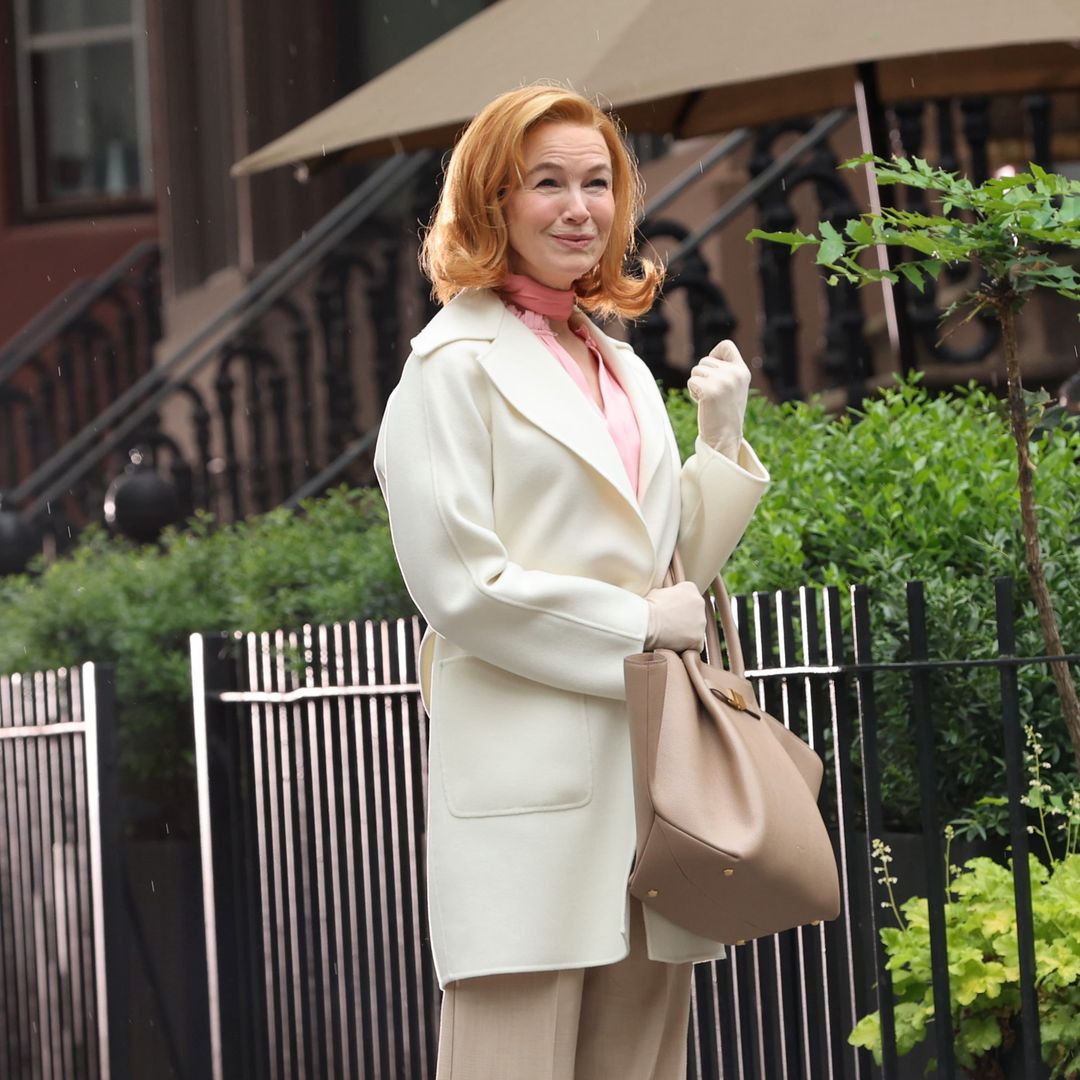 Renee Zellweger is seen on the set of "Only Murders in the Building" in Brooklyn, NY on May 13, 2025 in New York City