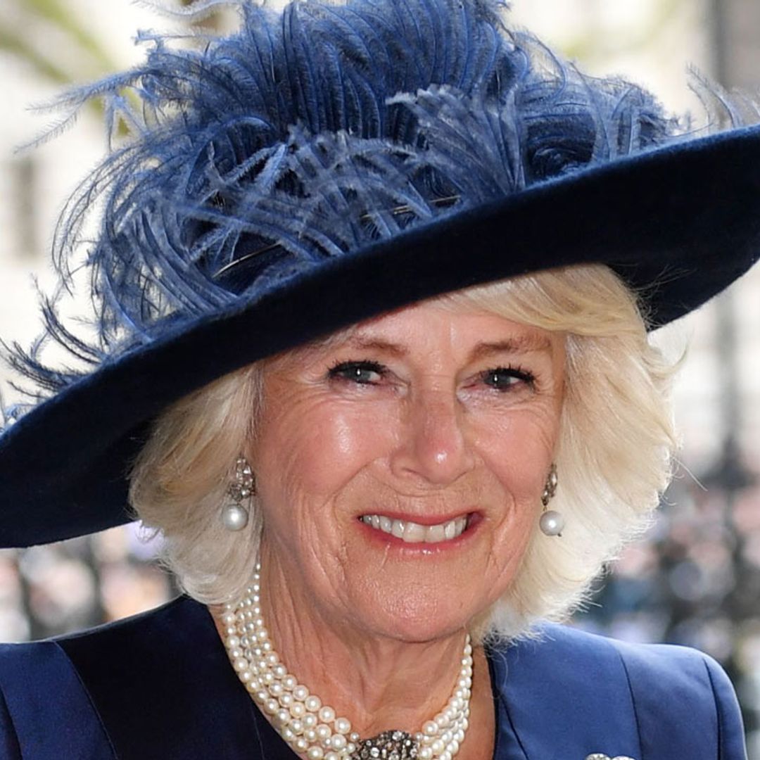 The Duchess of Cornwall wows in a blue lace dress and feathered hat for Commonwealth Day service