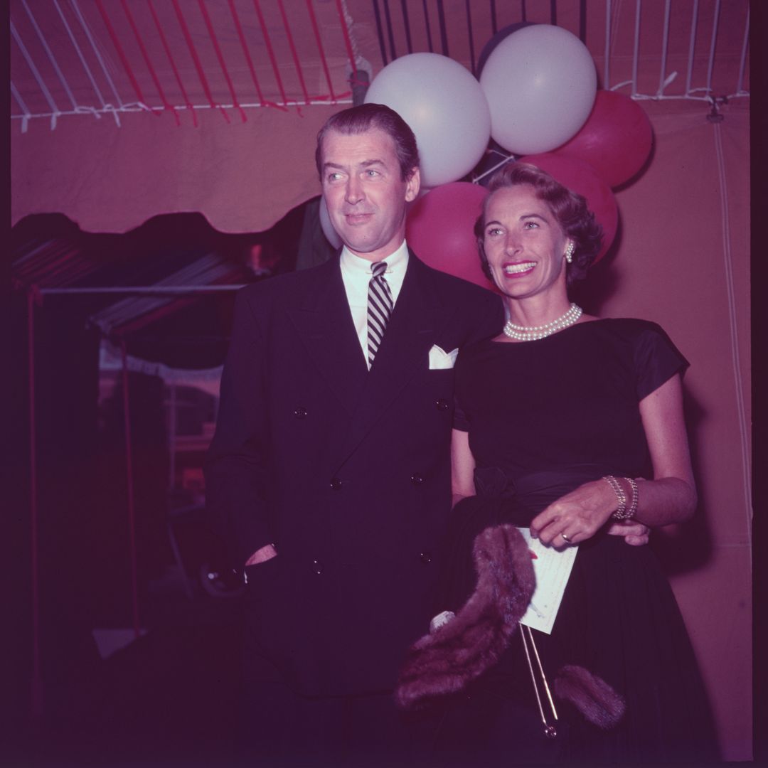 Actor Jimmy Stewart and his wife, Gloria, as they enter the Ice Follies dinner preceding the opening show at the Pan Pacific.
