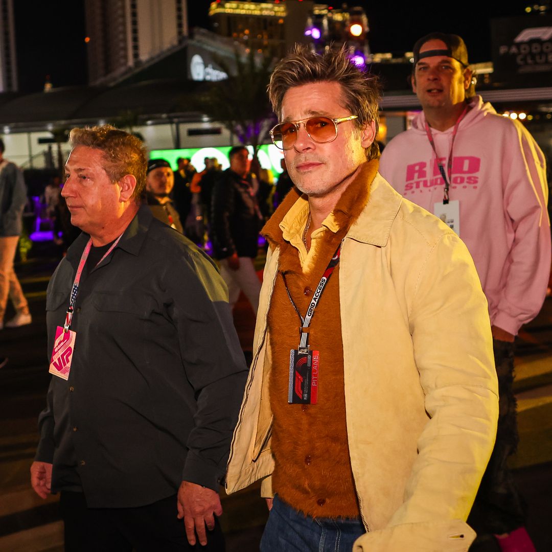 Brad Pitt channels Fight Club character Tyler Durden as he arrives at F1 Grand Prix